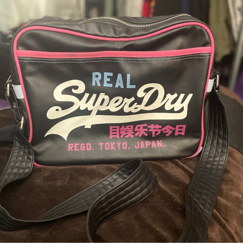 Superdry Black and Pink Crossbody Bag